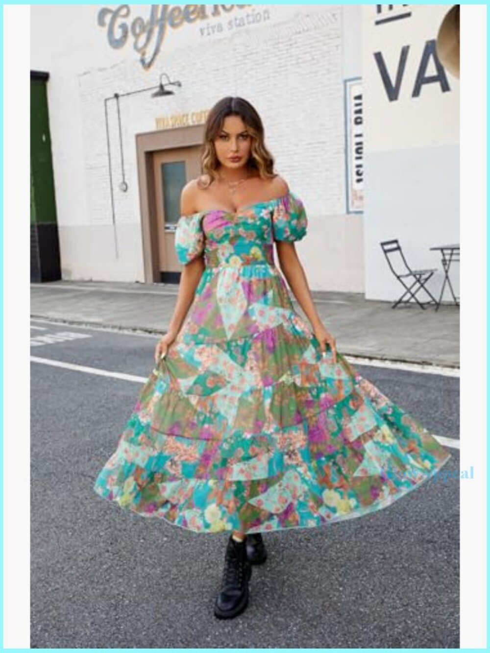 Floral Maxi Dress with Puff Sleeves Smocked Bodice Bohemian Summer - Picture 6 of 7